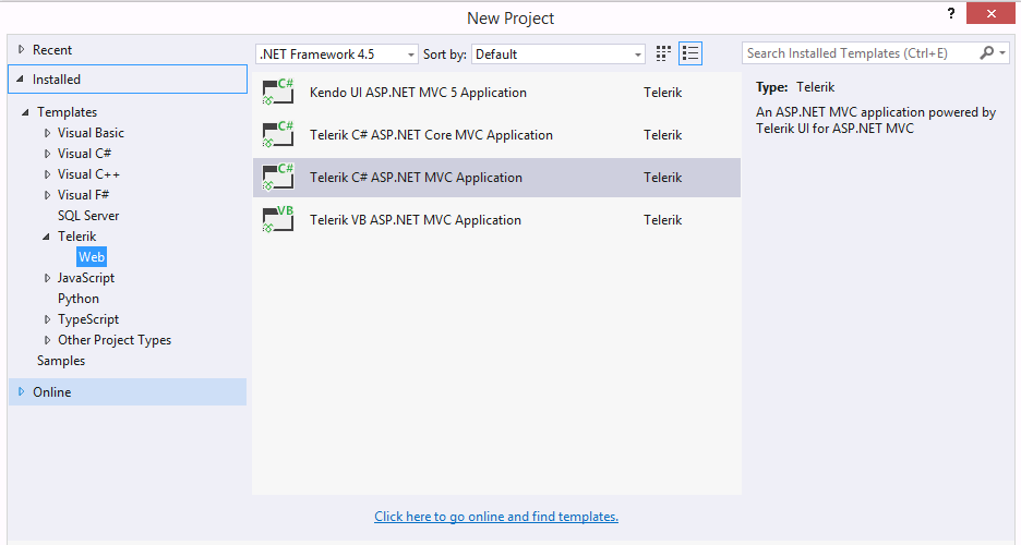UI for ASP.NET MVC The added project templates