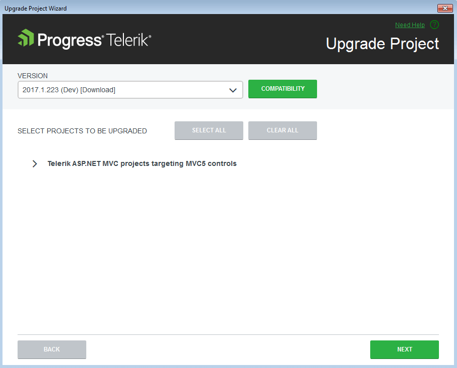 UI for ASP.NET MVC The Compatibility button in the Upgrade API Analyzer