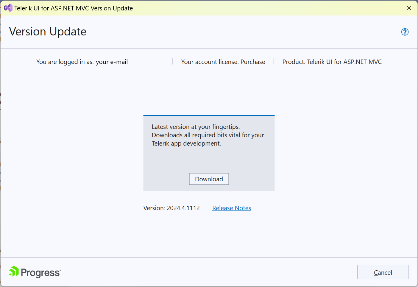 UI for ASP.NET MVC Confirming the download of the latest version dialog