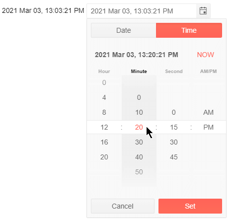 Intervals (steps) in the date time picker
