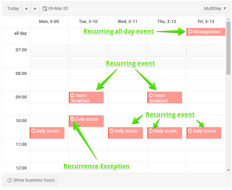 UI of recurring appointments and exceptions