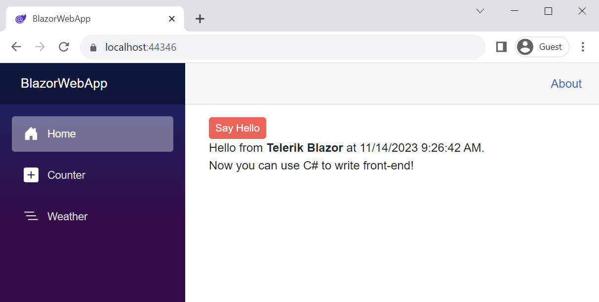 Telerik Blazor app in the browser
