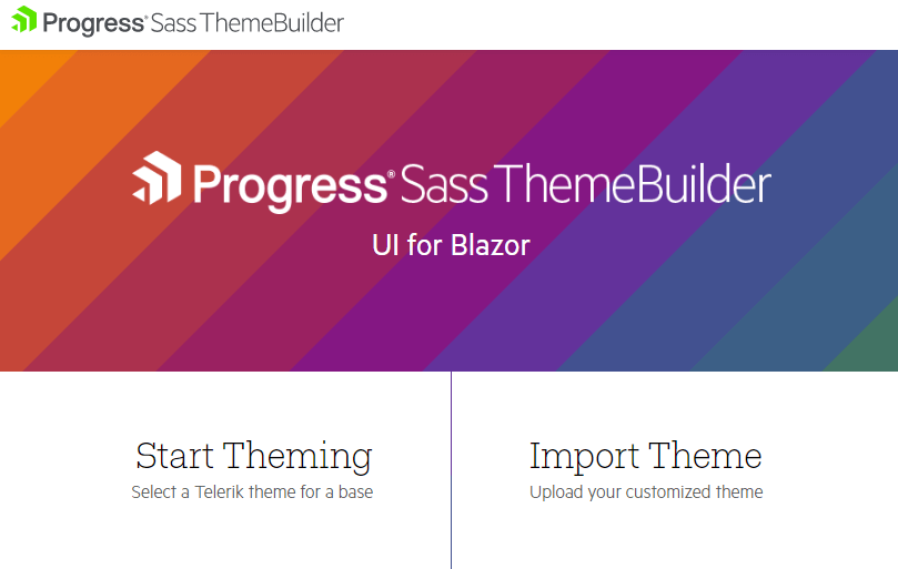 Blazor Theme Builder home screen