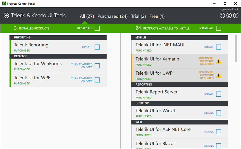 Progress Control Panel