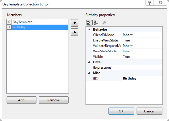 DayTemplate collection editor