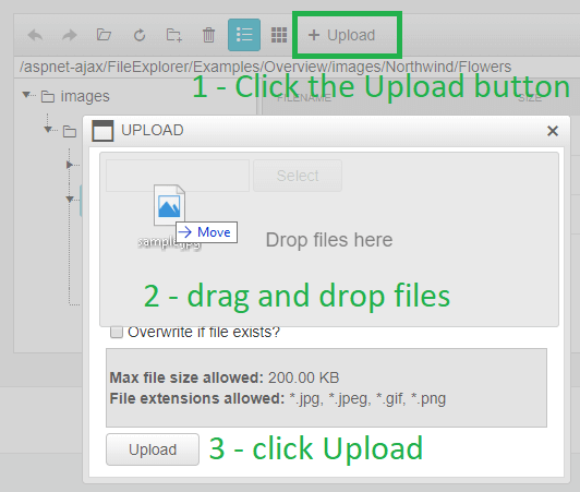 Upload file in Upload window