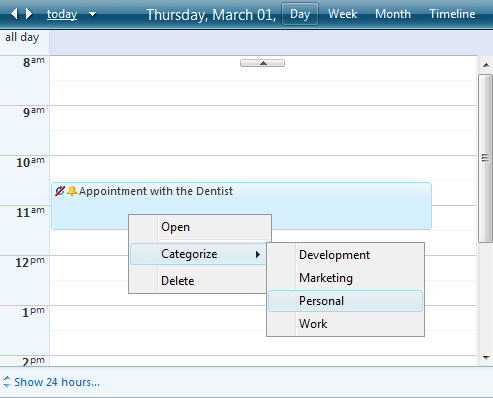 appointment context menu customized