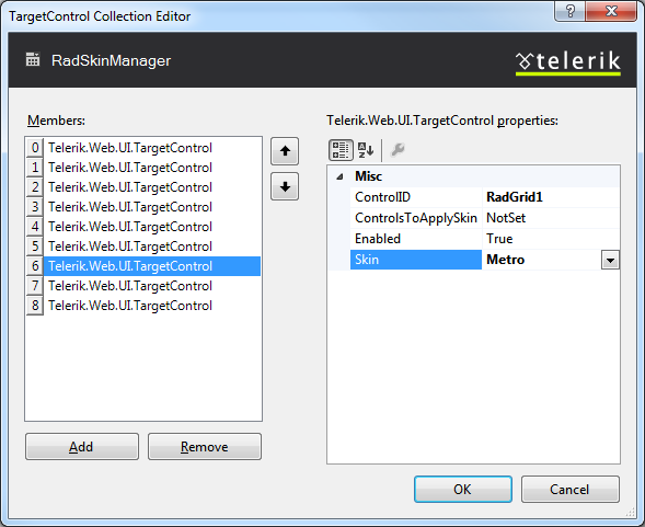 RadSkinManager - TargetControls collection