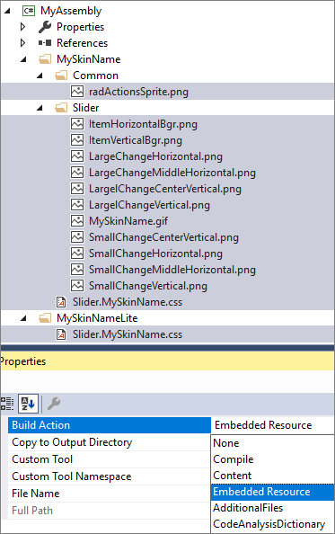Add the Skin related files and mark them as embedded