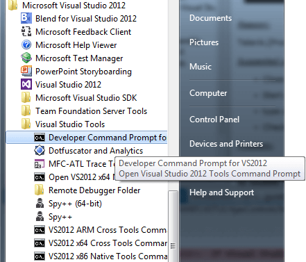 Visual Studio 2012 Command Prompt