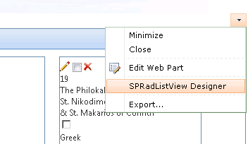 spradlsitview web part menu