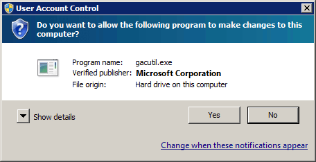 GacUtil - UAC permissions Dialog in Windows 7