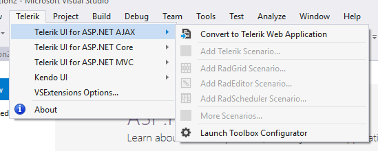 Telerik menu - convert project