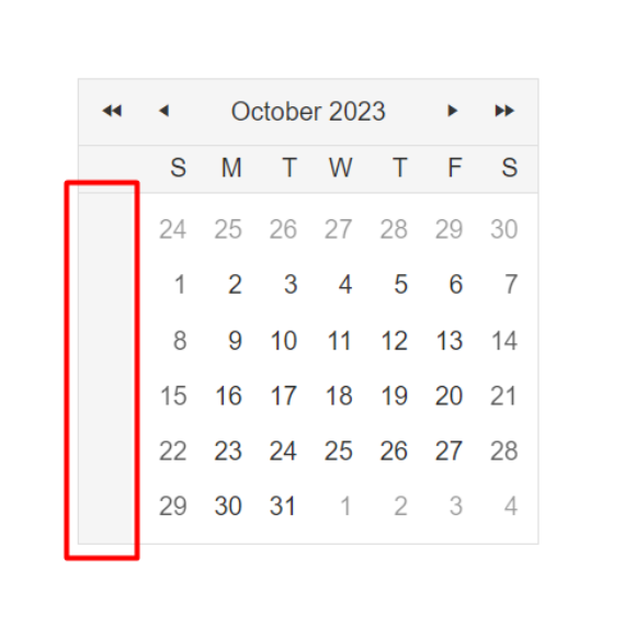"Calendar with no weeknumbers text"
