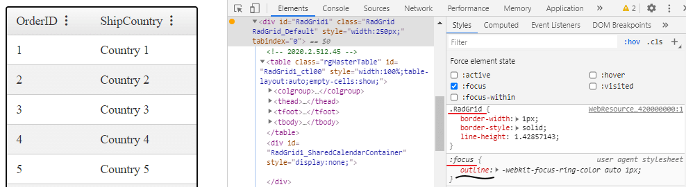 Inspect HTML element