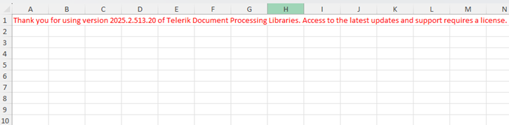 Telerik Document Processing Trial Limitation SpreadStreamProcessing