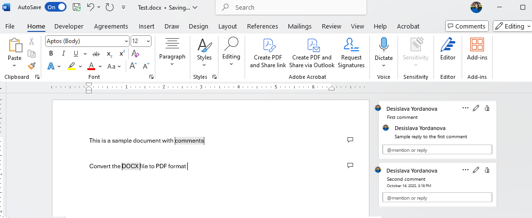 Word Document with Comments ><