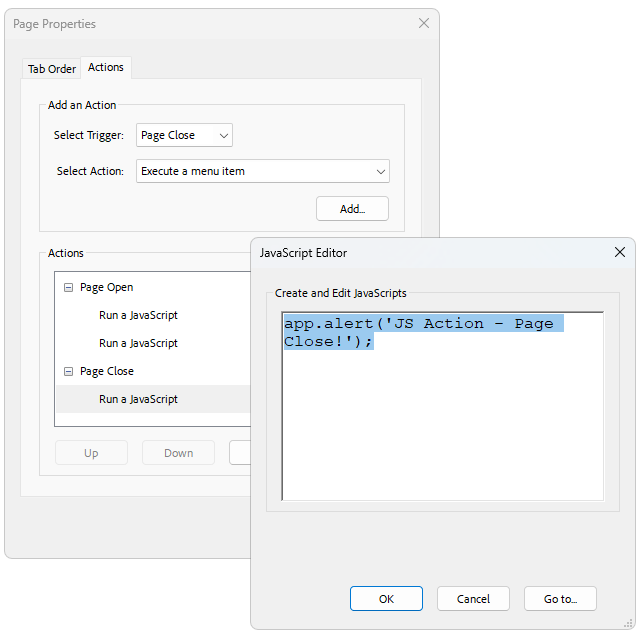 PdfProcessing JS Actions Overview