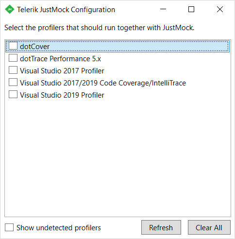 JustMock Configuration Window