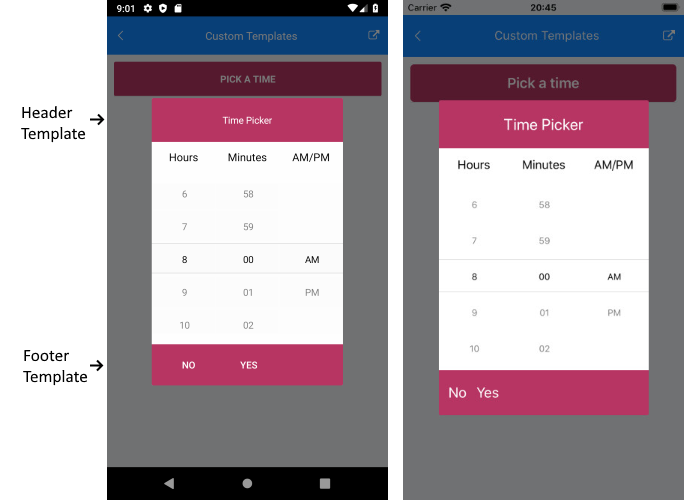 TimePicker Footer Template