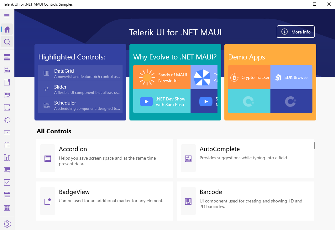 Telerik UI for .NET MAUI ControlsSamples App WinUI