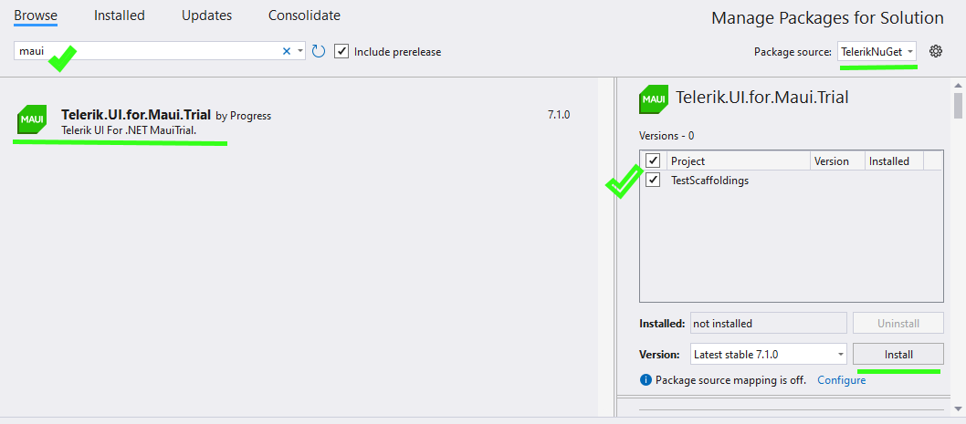 Add Telerik UI for .NET MAUI package to the project