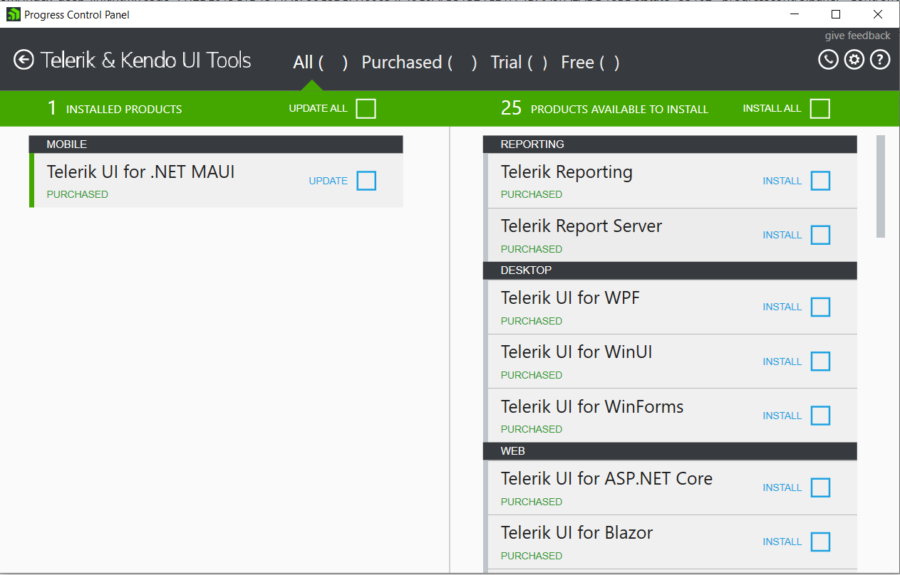 Installing UI for MAUI with the Progress Control Panel