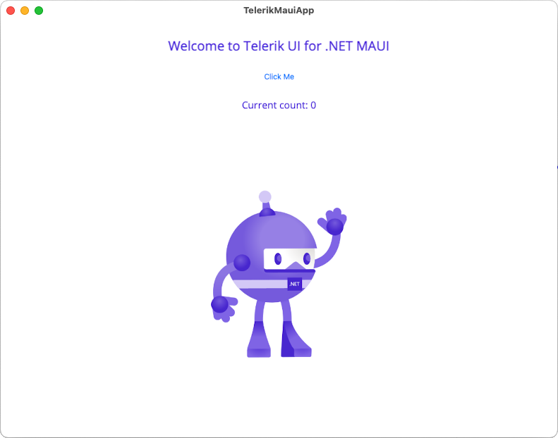 Welcome to Telerik UI for .NET MAUI app initial screen on macOS