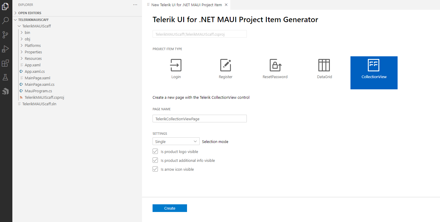 .NET MAUI Scaffolding dialog