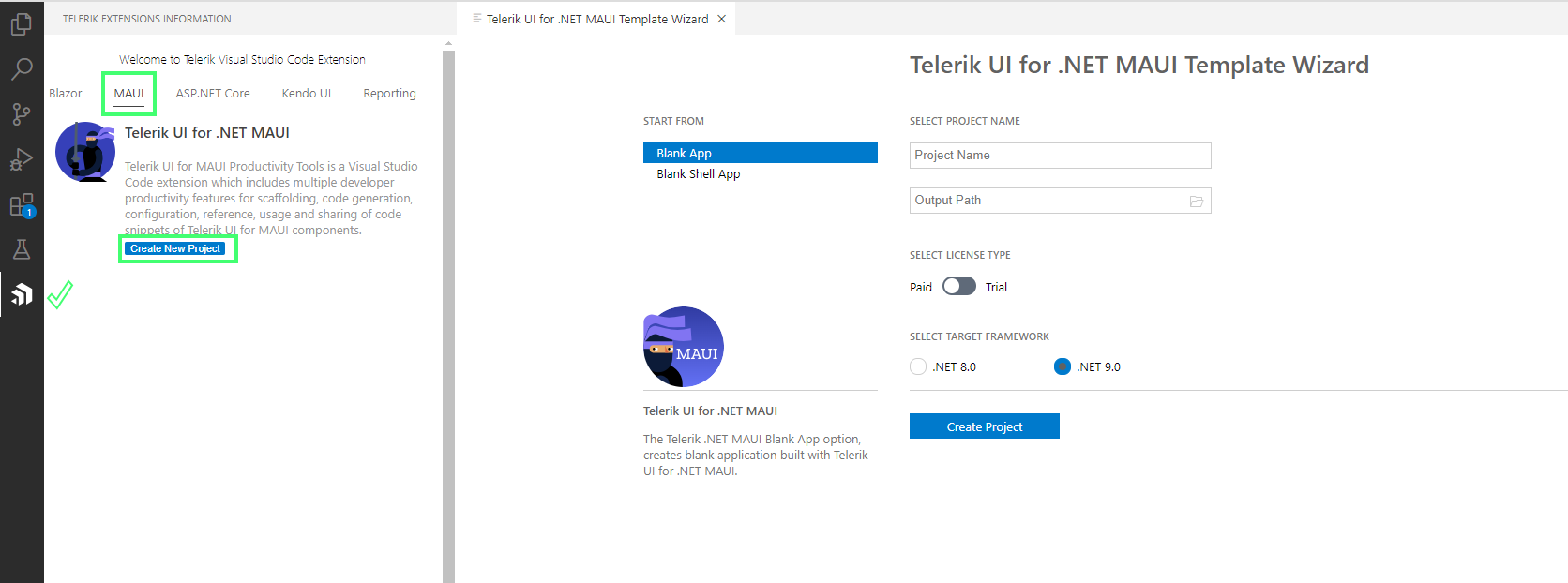 Telerik UI for .NET MAUI VS Code Extension