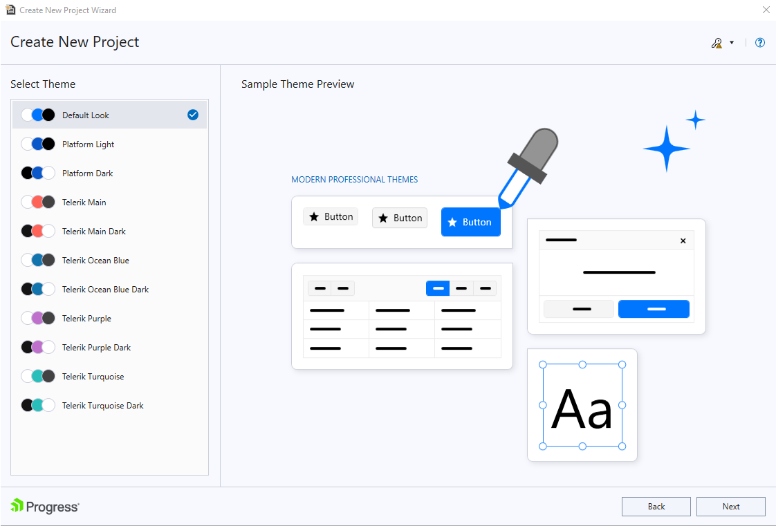 Telerik .NET MAUI App configurable wizard select a theme