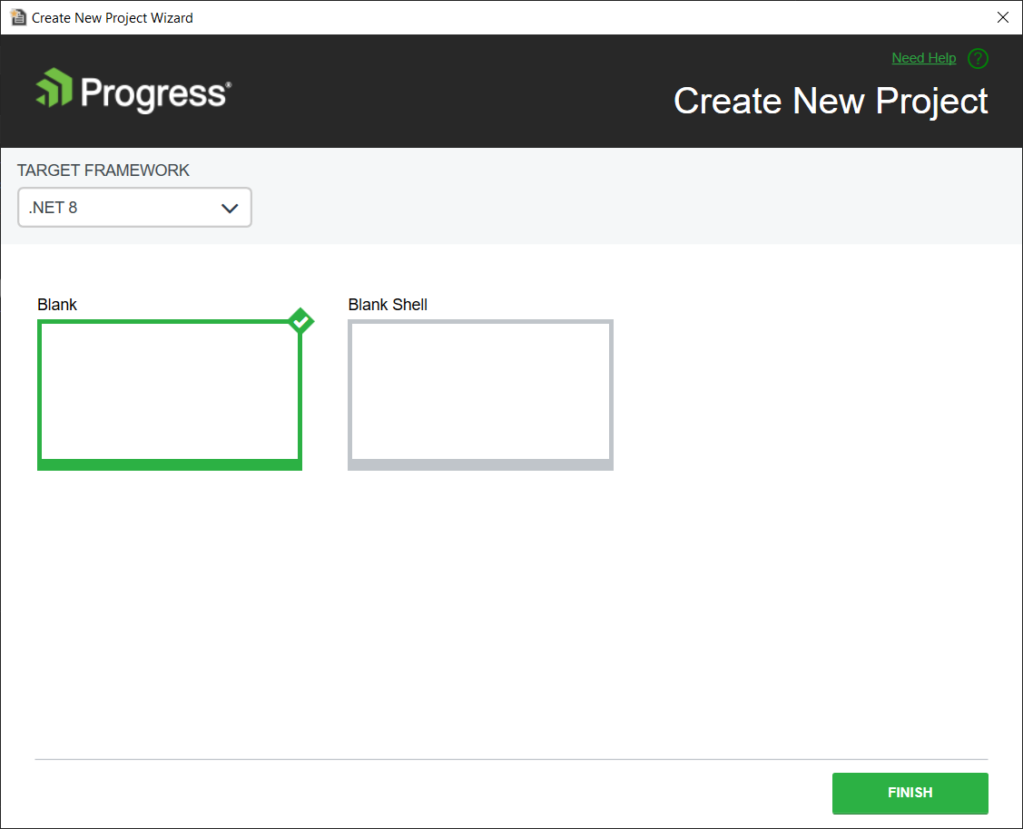 Create new project dialog in the wizard with a blank Telerik UI for .NET MAUI app