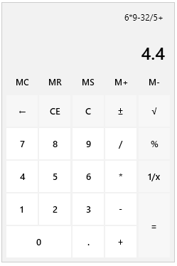 A picture showing Silverlight RadCalculator with basic calculations