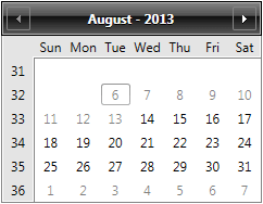 calendar display Selectable Date Start 1