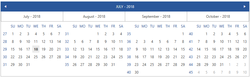 RadCalendar with four months