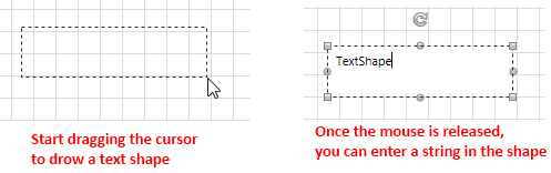 Creating text shapes by dragging on the diagram's surface