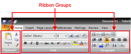 Silverlight RadRibbonView Ribbon Groups
