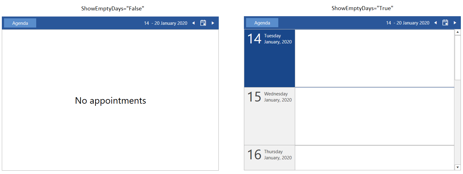 Silverlight RadScheduleView Setting ShowEmptyDays without appointments (comparison)