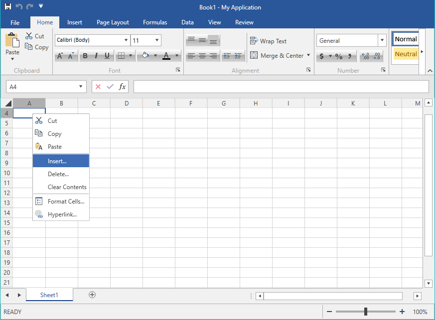 RadSpreadsheet with default UI and context menu