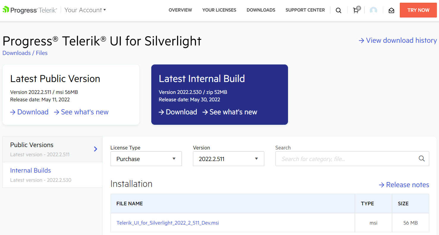 Silverlight Progress Site Telerik UI for WPF Product Page