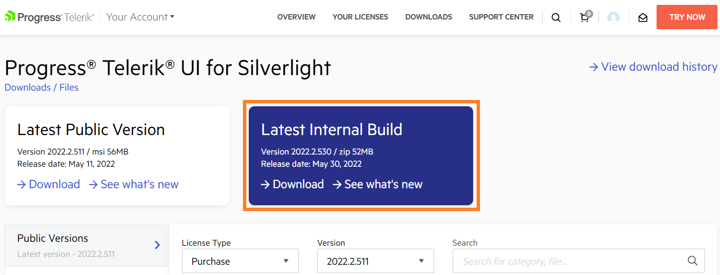 Silverlight Progress Site Telerik UI for Silverlight Latest Internal Build Button