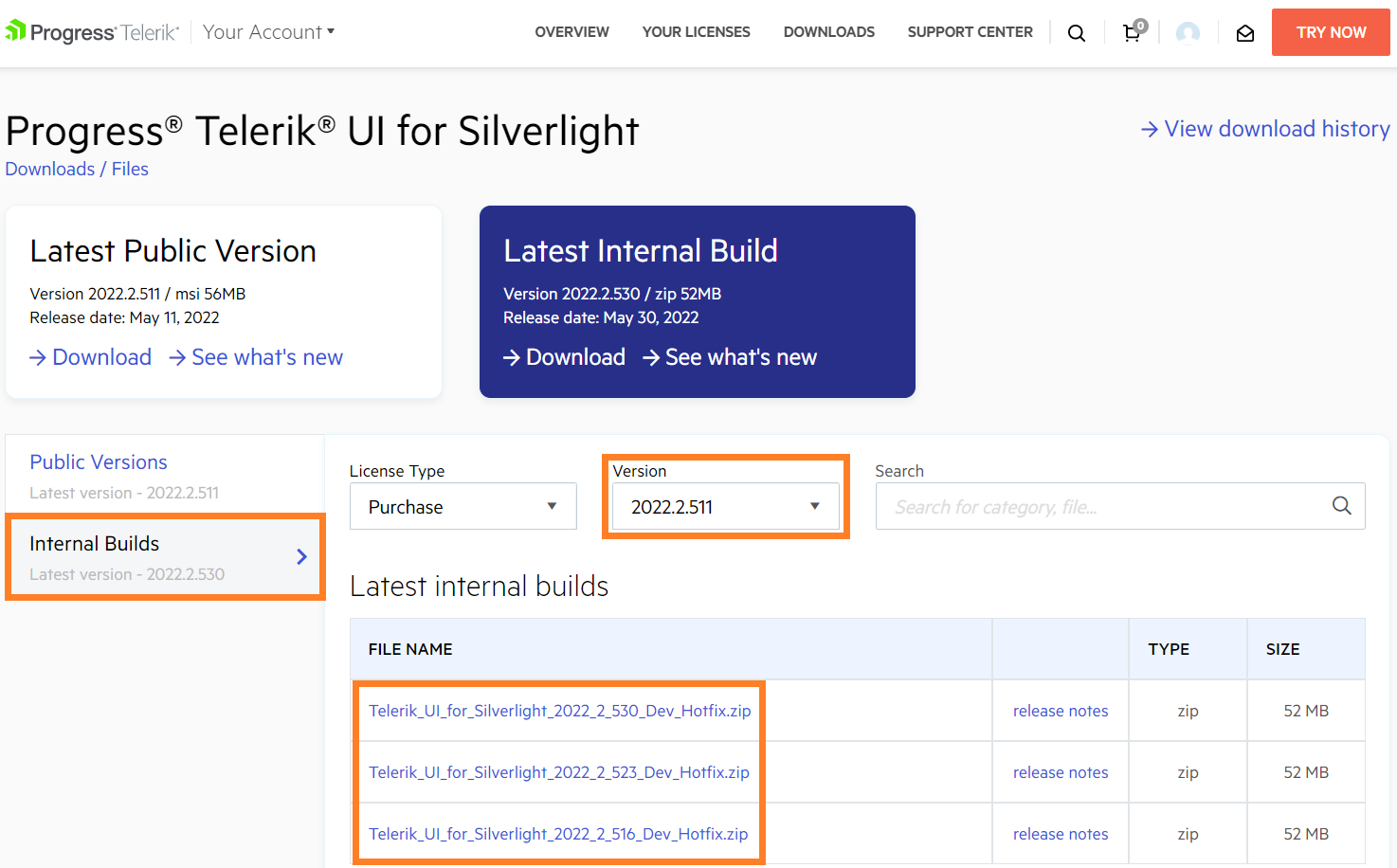 Silverlight Progress Site Telerik UI for Silverlight Internal Builds Tab