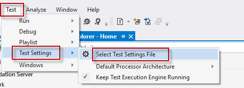 Set test settings for Test Explorer 2017