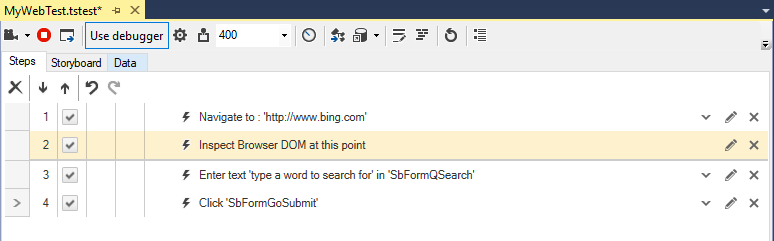 Inspect Browser DOM Step