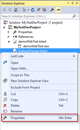 Test Properties as a File in Solution