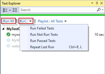 VS Test Explorer Run Tests