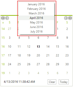 WinForms RadCalendar The Fast Navigation Popup