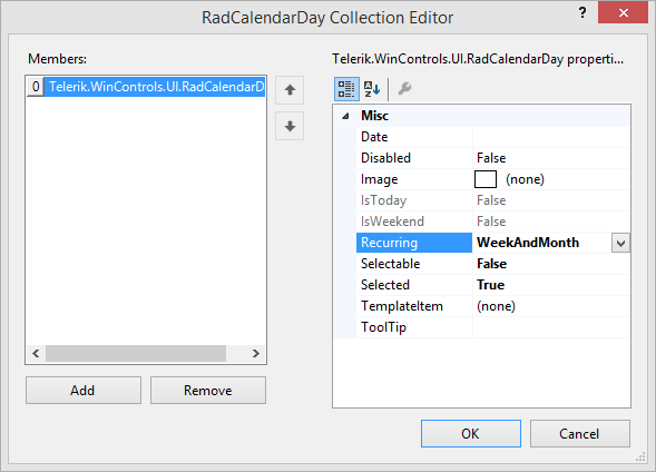 WinForms RadCalendar Getting Started Disabled Recurring