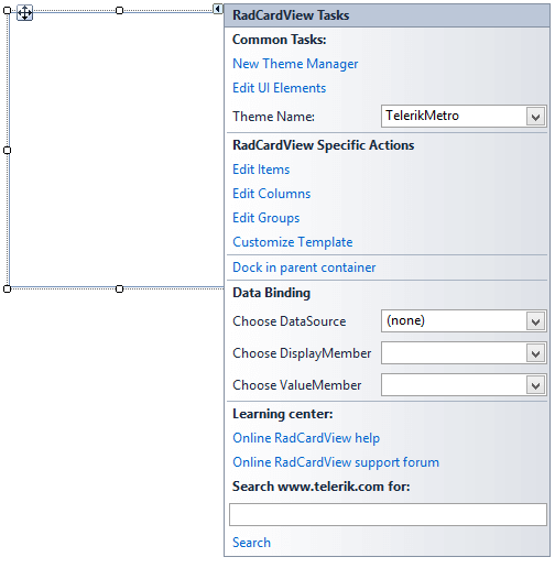 WinForms RadCardView Smart Tag