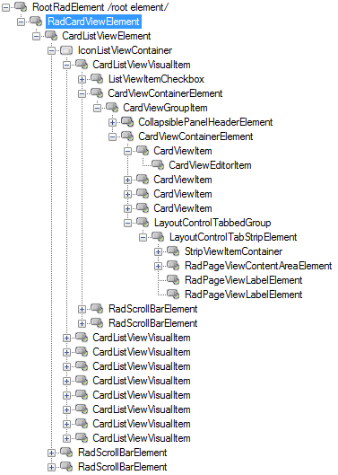 WinForms RadCardView Element Hierarchy